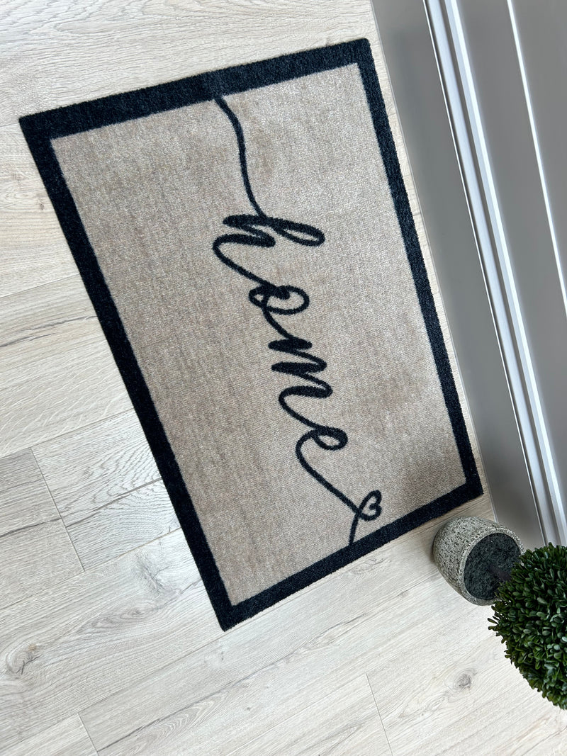 Home machine washable door mat rug cream black 50x75