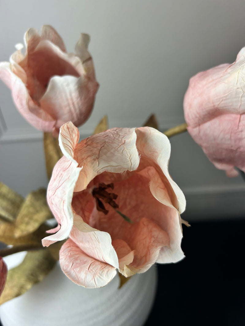 Soft pink Dried real feel open tulip stem 70cm