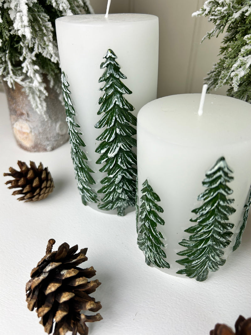 Christmas Tree Design White Wax Candle, 2 sizes