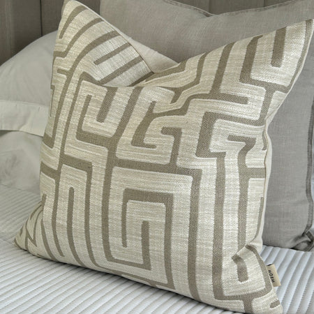 Natural linen geo modern print cushion 45cm