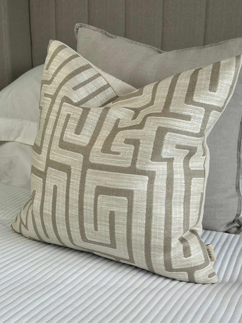 Natural linen geo modern print cushion 45cm