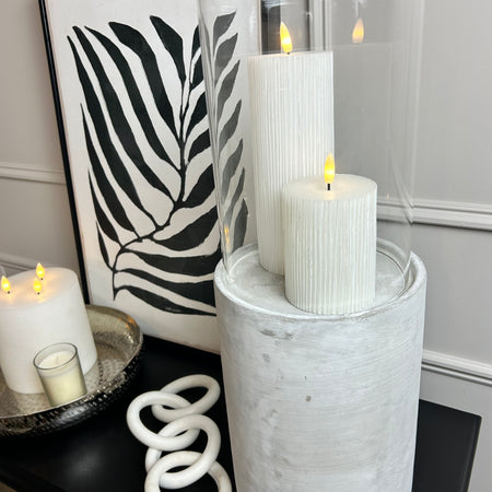 Large chunky tall glass cement hurricane candle holder