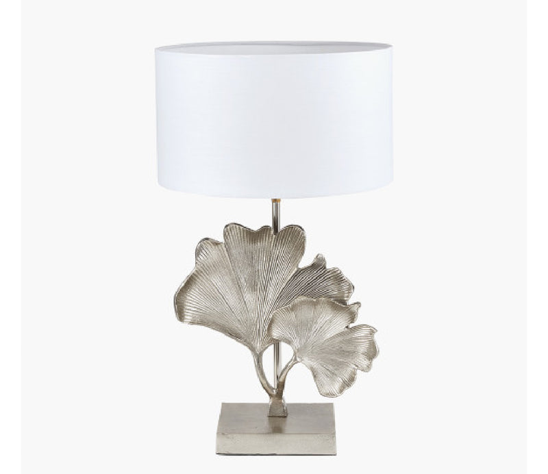 Gingko champagne leaf petal metal lamp with white oval shade