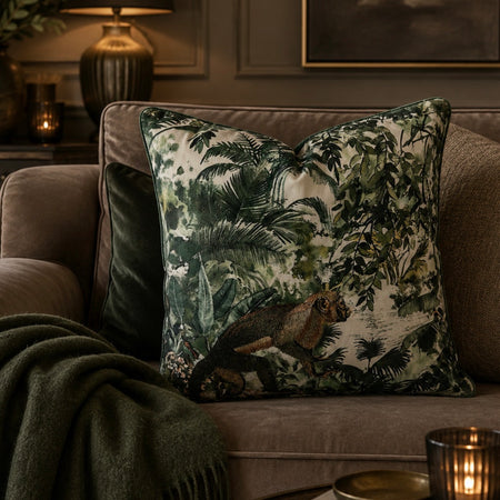 Myles embroidered monkey tropical green cushion 45cm