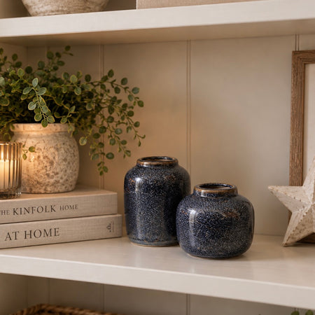 Set of 2 crackle glaze navy vases