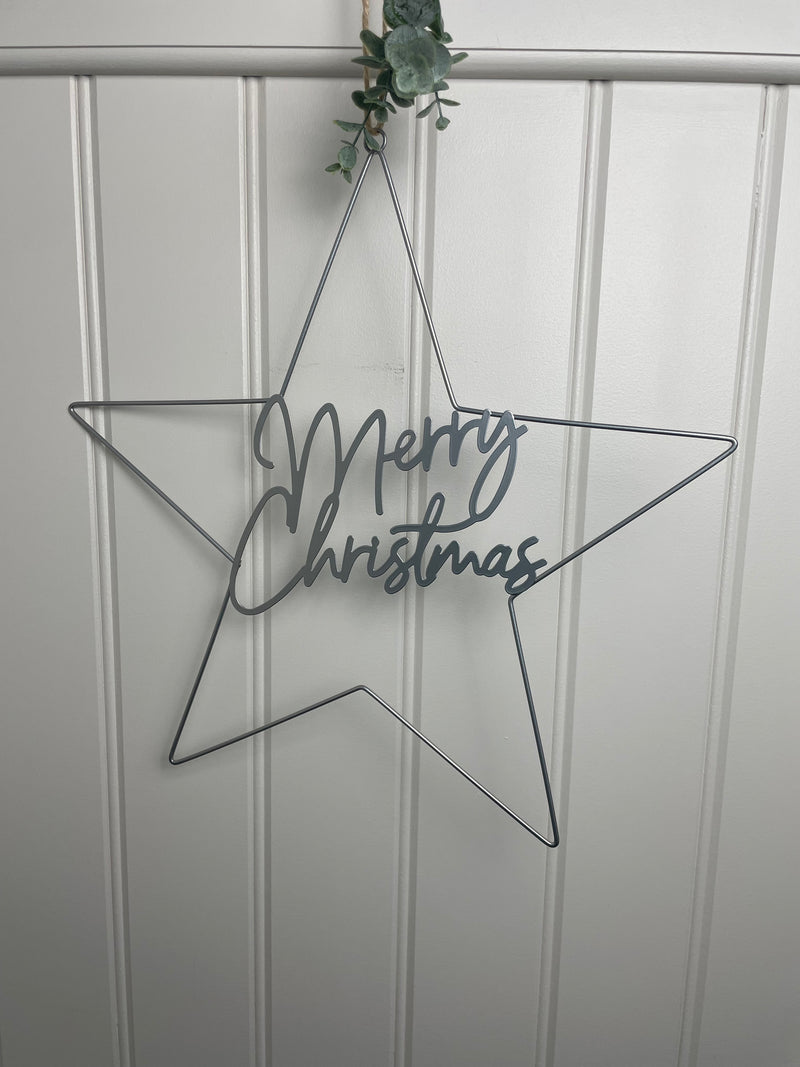 Merry Christmas Silver Metal Star 40cm