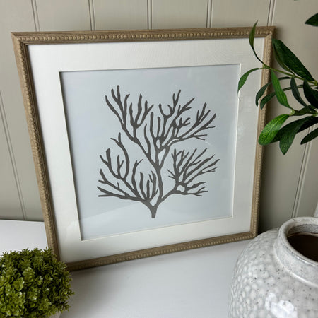 Coral picture with mount and beaded wood frame 40cm