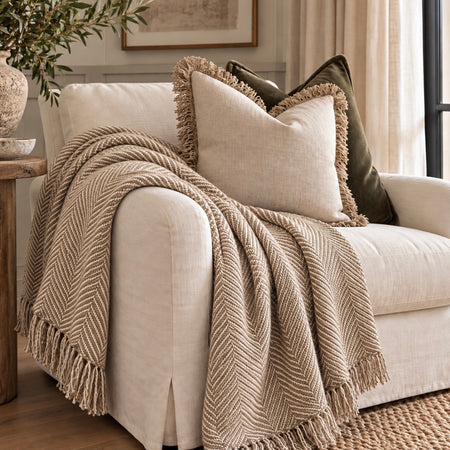 Cream natural beige herringbone throw 130x150