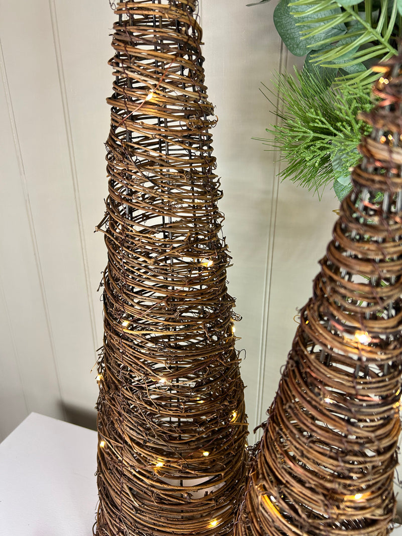 LED cone tree brown twig woven 2 sizes