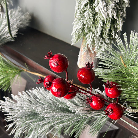 Large thick Red Berry Frosted Garland