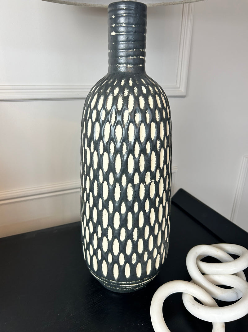 Black and White Ceramic Table Lamp with Linen Shade