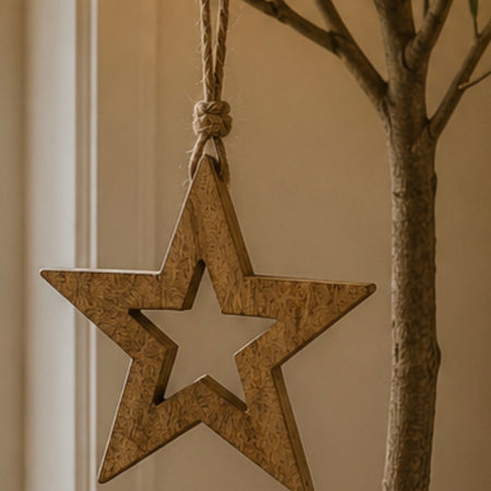 Natural Wooden Hanging Cutout Star, 2 Sizes