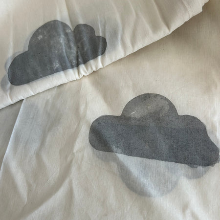 Grey Cloud Print cream Curtains pack of two single tab top