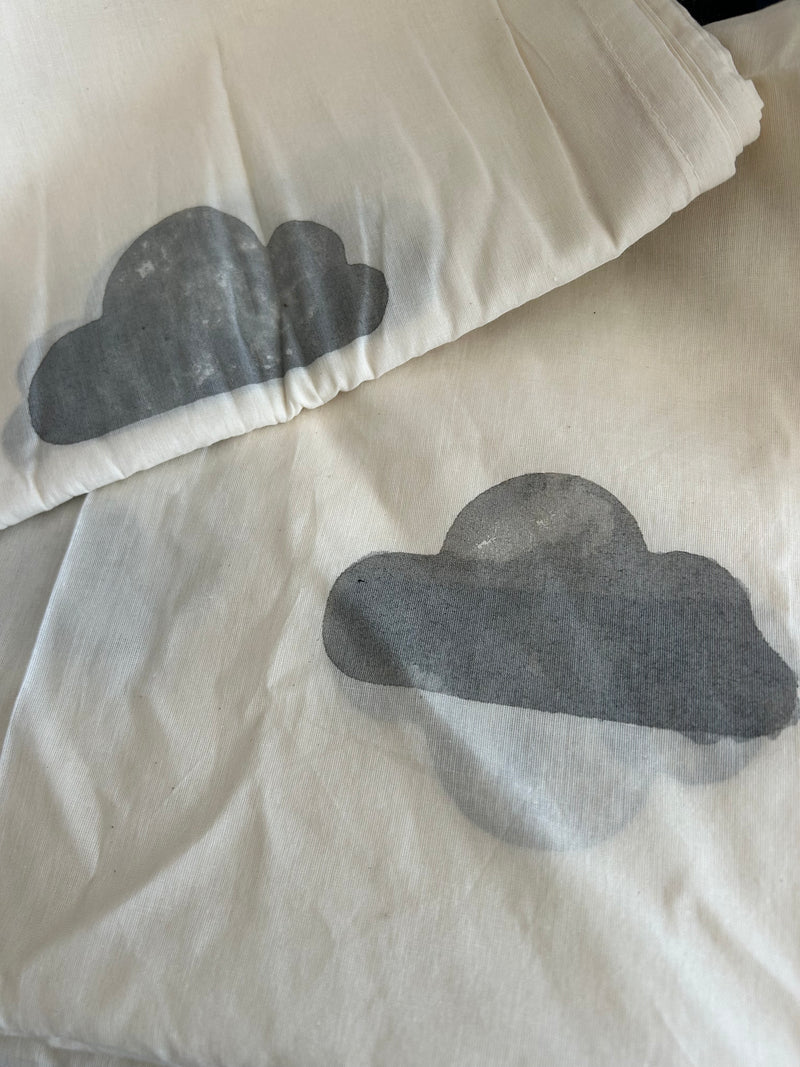 Grey Cloud Print cream Curtains pack of two single tab top