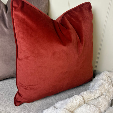Paprika burnt red Matt Velvet Piped Edge Cushion 43cm