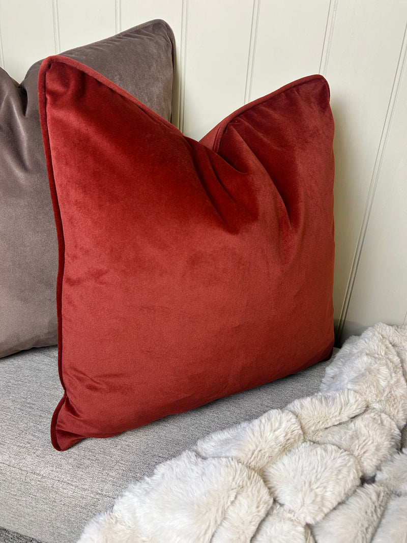 Paprika burnt red Matt Velvet Piped Edge Cushion 43cm
