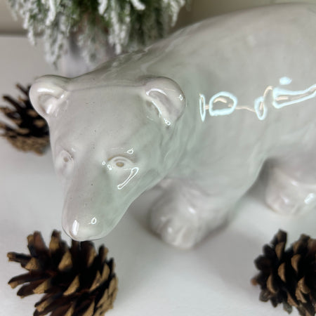 Large Rustic glaze White Ceramic Polar Bear Ornament