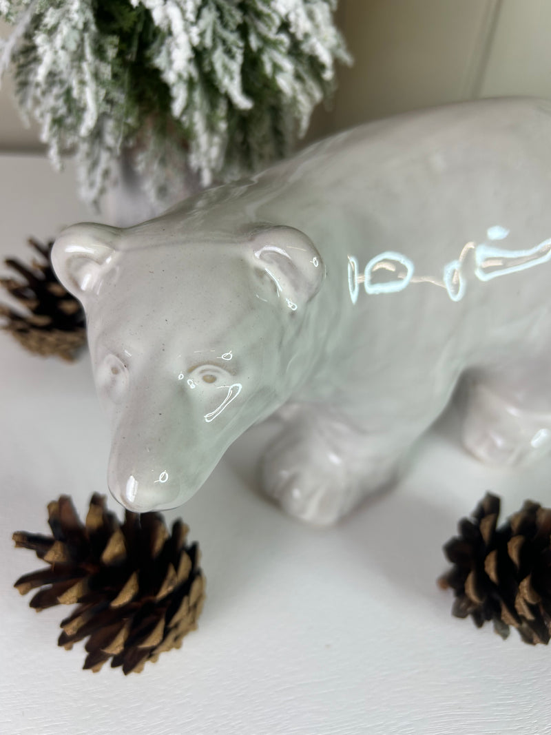 Large Rustic glaze White Ceramic Polar Bear Ornament