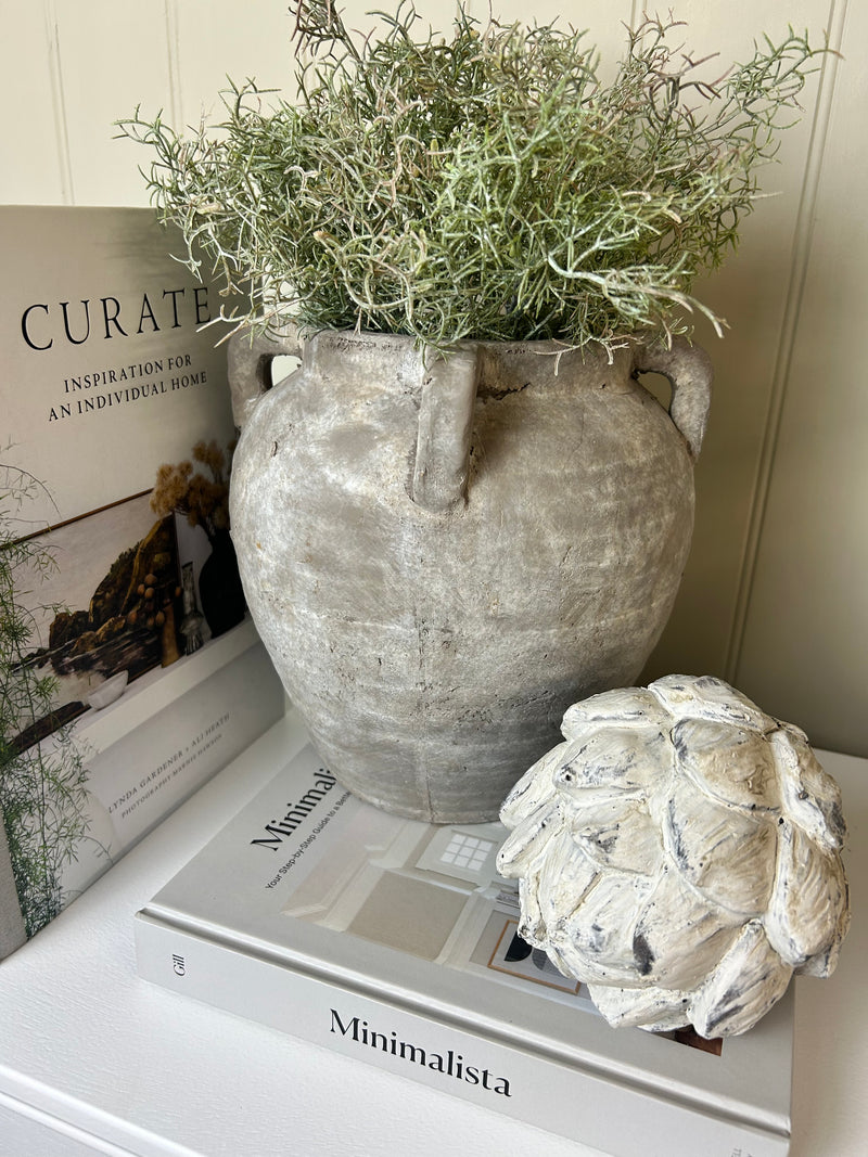 Stone chunky rustic vase with handles