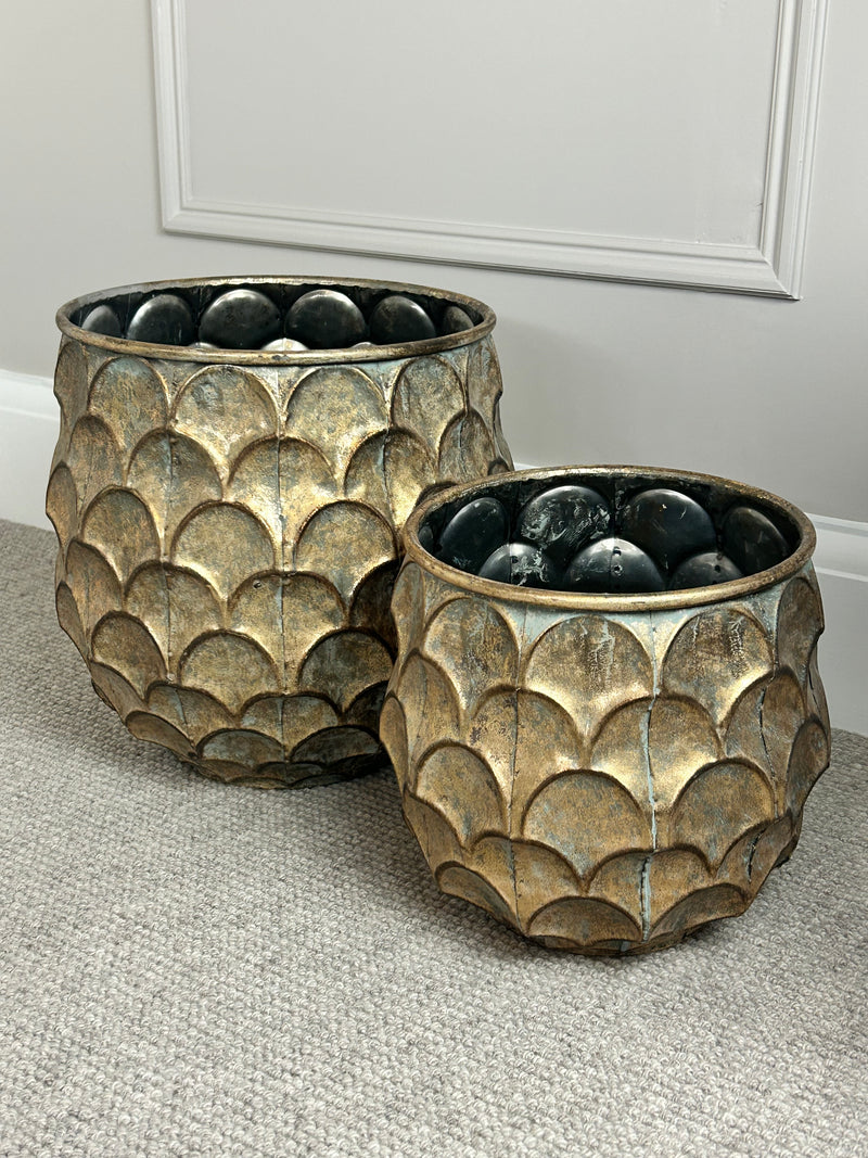 Bronze antique brass gold hammered planters 2 sizes