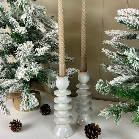 Glazed Ceramic Candle Holder with Textured Detail, 2 Styles
