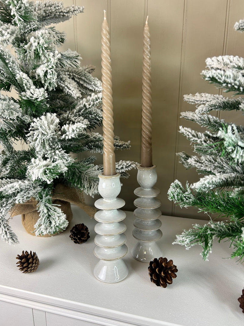 Glazed Ceramic Candle Holder with Textured Detail, 2 Styles