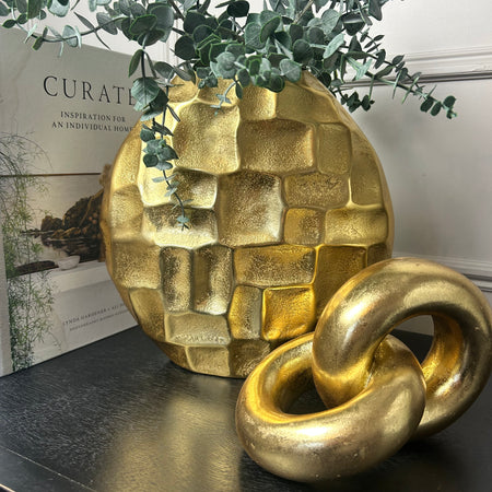Gold metal textured vase 26cm