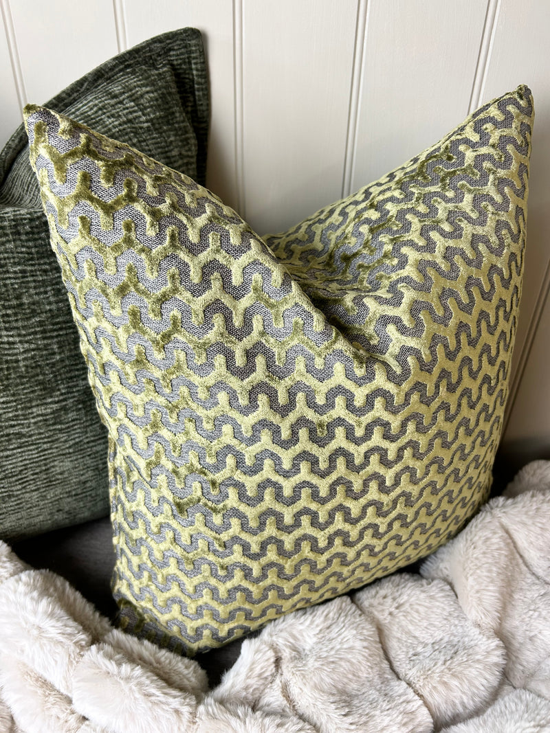 Oslo luxury Olive Green textured print luxury cushion 43cm