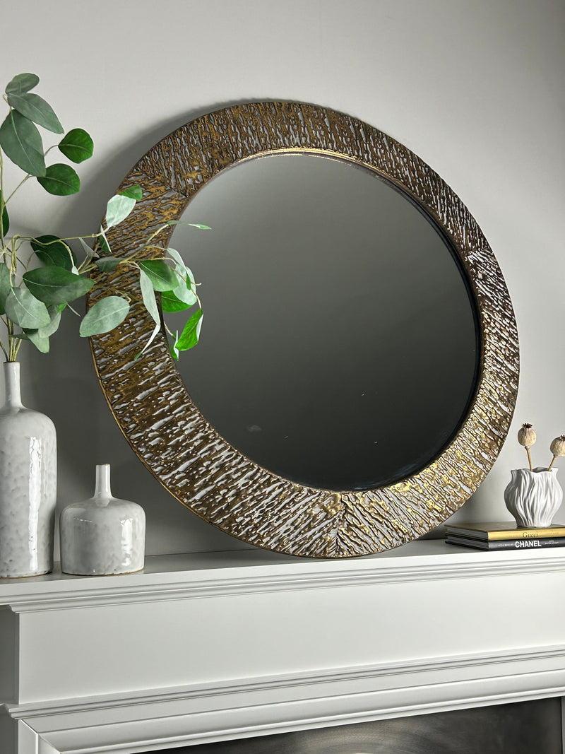 Brushed brass gold metal textured mirror 80cm