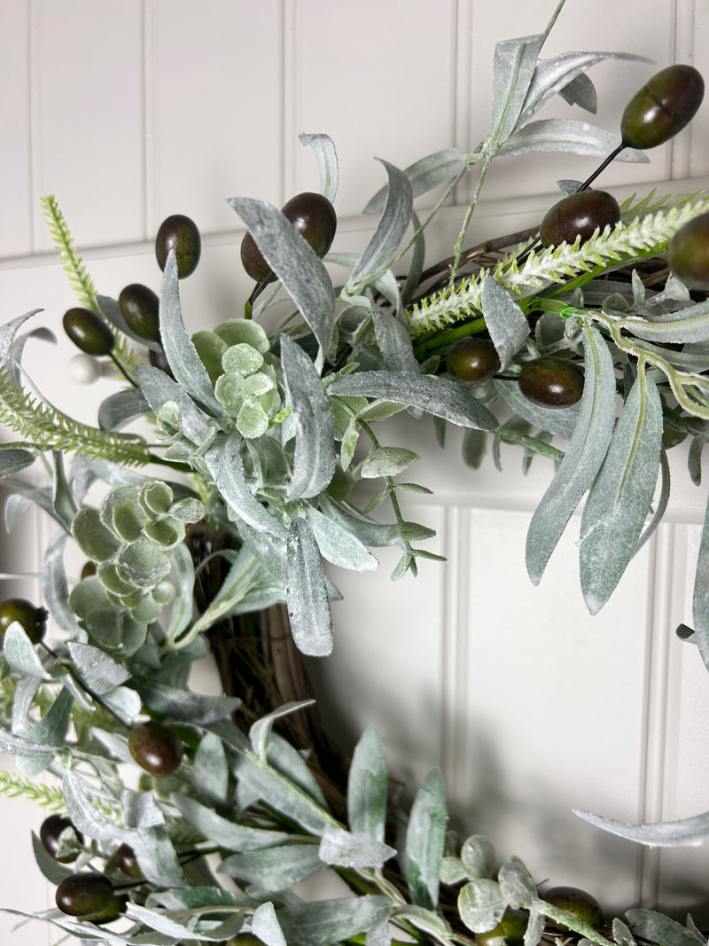Large mixed foliage and olive wreath 60cm