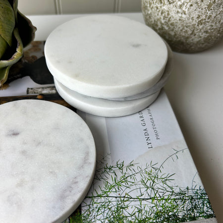 Round white solid marble coasters set of 4