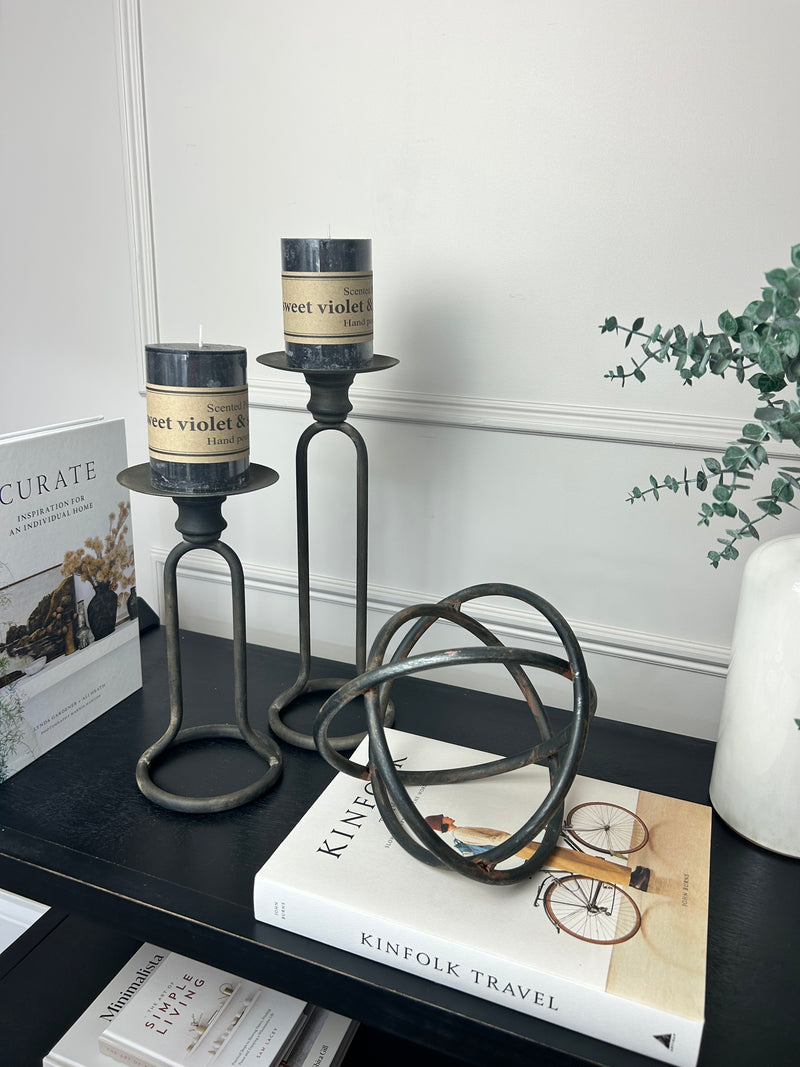 Set of Two Metal Black rustic Candlesticks