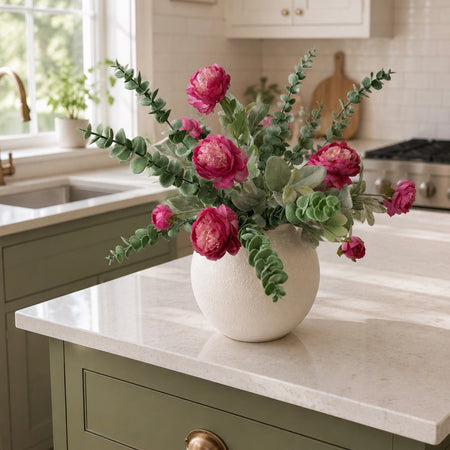 Arrangement 3 Washed eucalyptus, pink ranunculus lambs ear