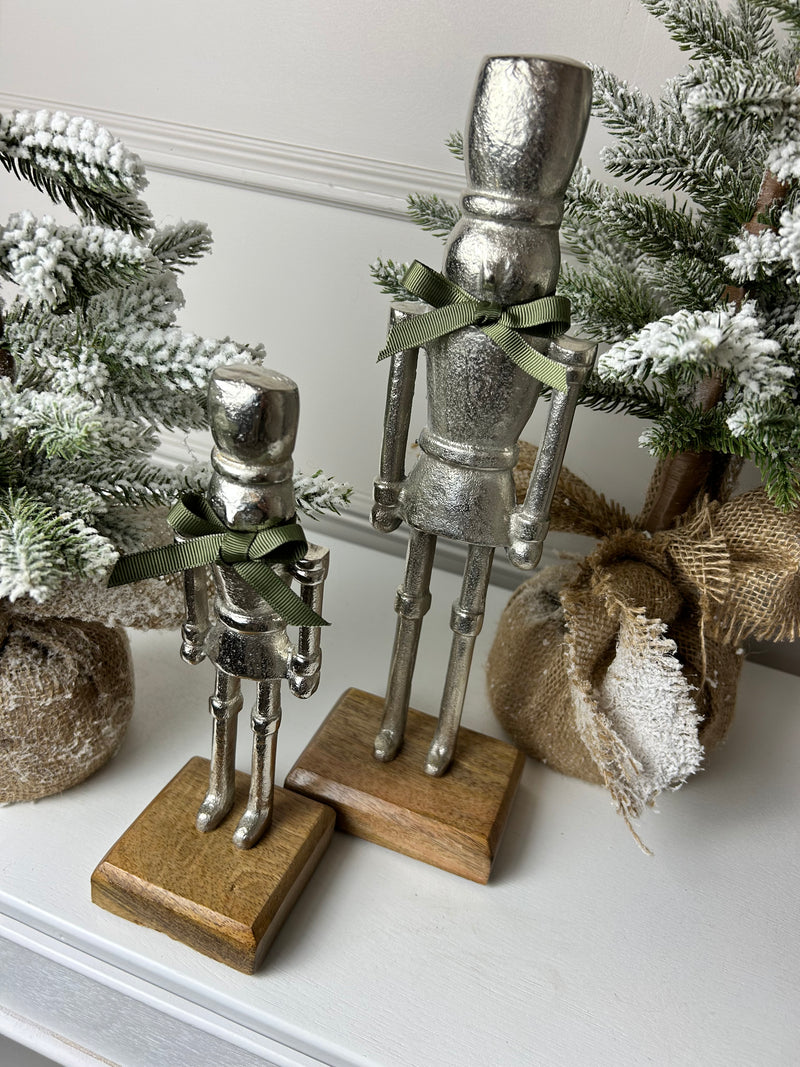Silver Nutcracker Figures on Wood Base 2 Sizes Available