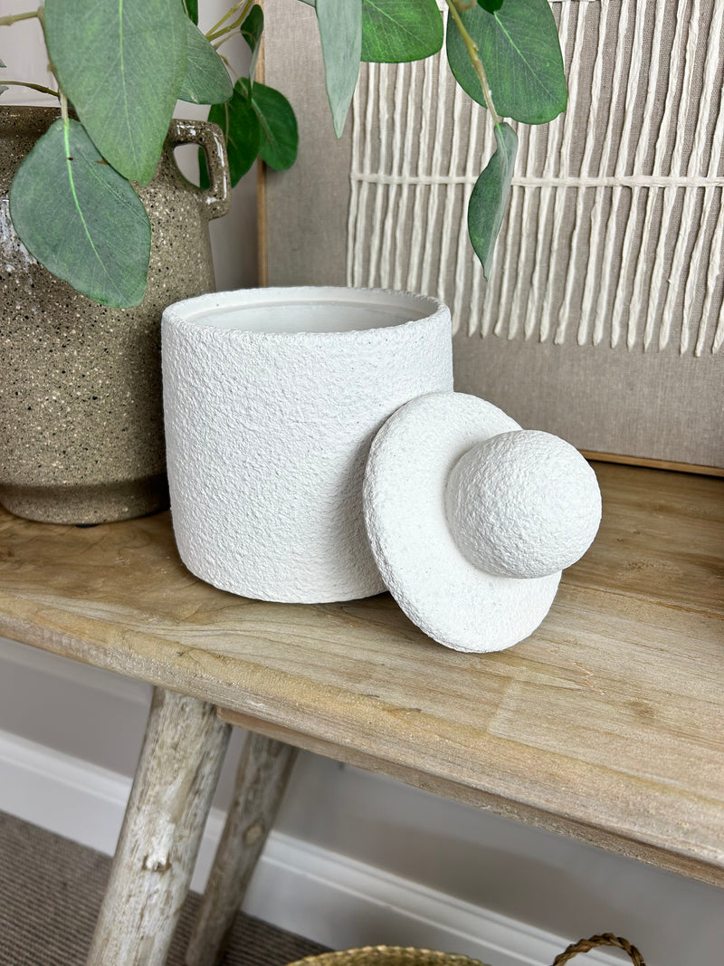 White textured lidded jar