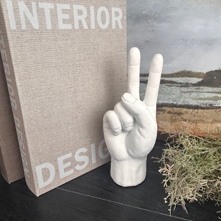 White Resin Hand two finger peace Ornament