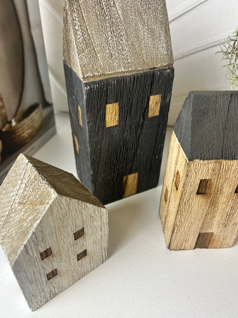 Set of 3 Wooden houses mixed