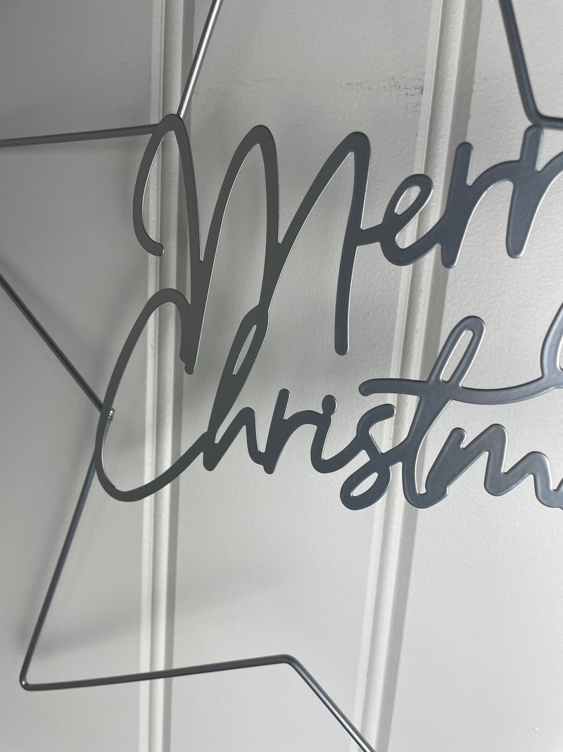 Merry Christmas Silver Metal Star 40cm