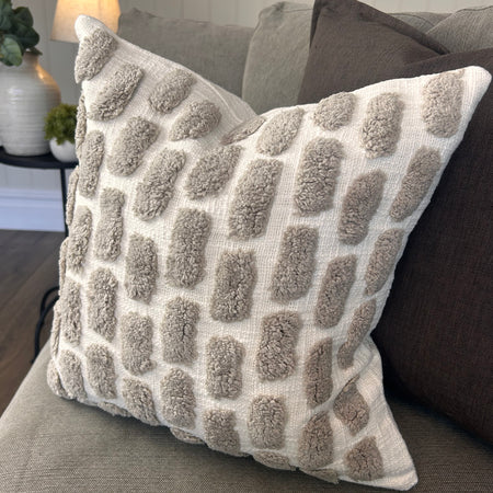 Ridge Taupe cream brown Tufted Geo Pattern Feather Filled Cushion 43cm