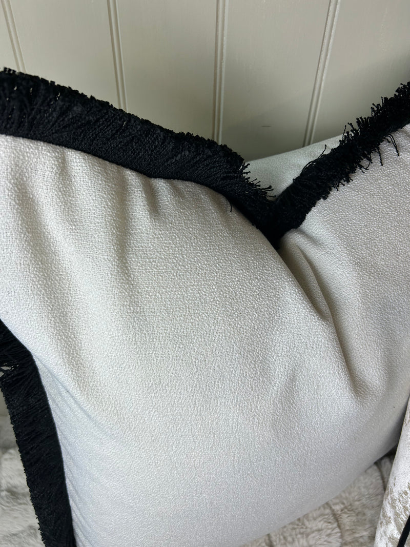 Ivory white boucle weave with Black Trim Edge Hugo Cushion 56cm