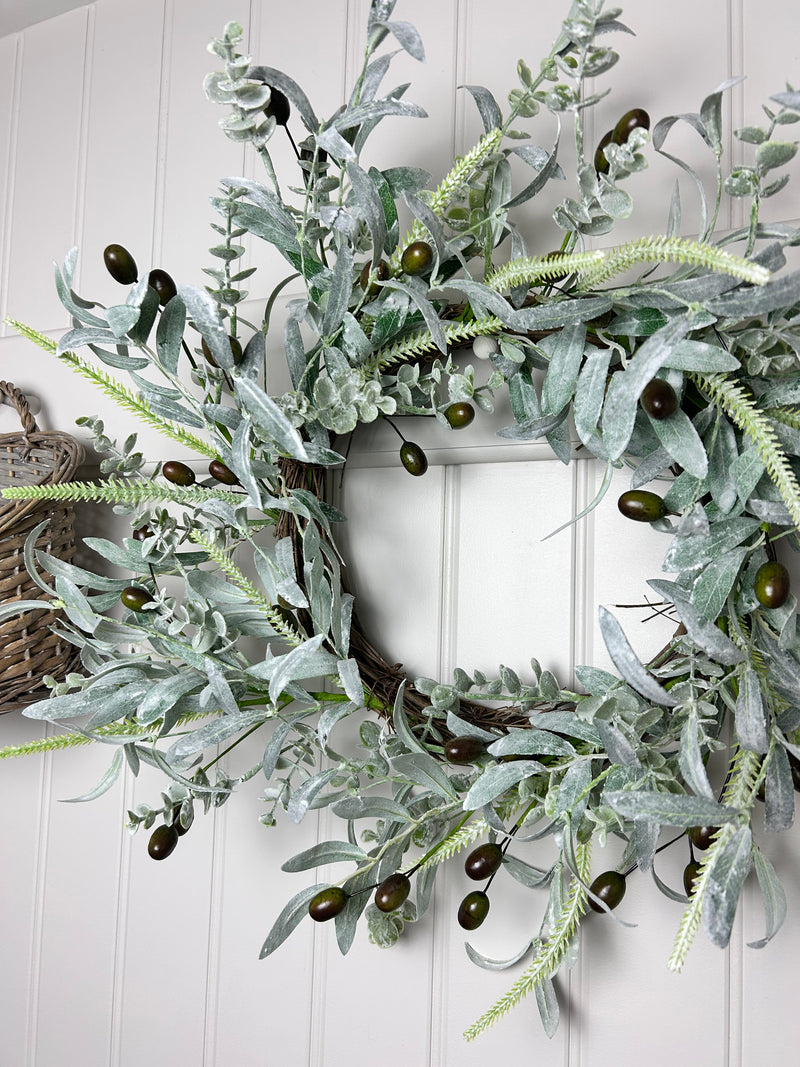 Large mixed foliage and olive wreath 60cm