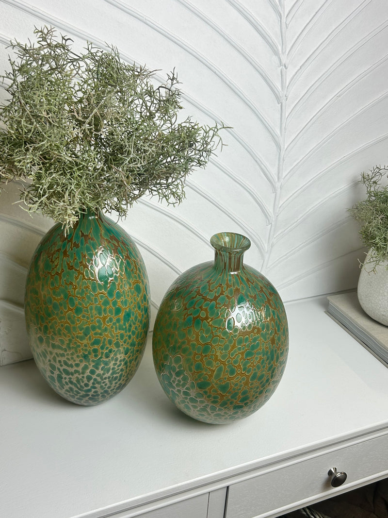 Chunky green brown blown glass vase printed 2 sizes
