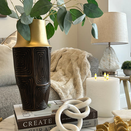 Dark wood look brown and gold textured vase 2 sizes