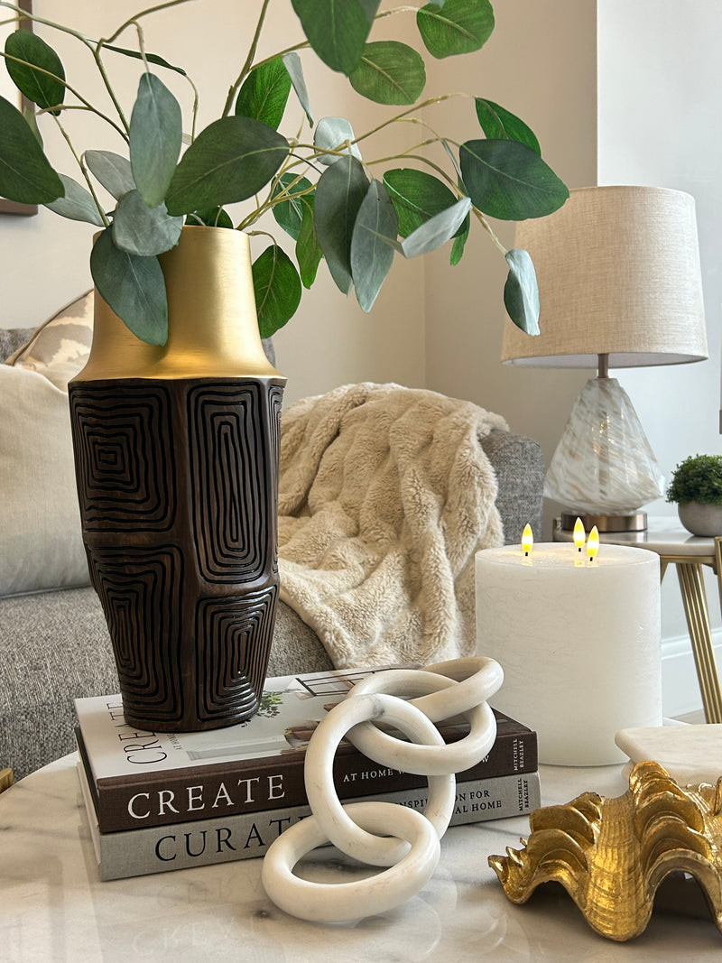 Dark wood look brown and gold textured vase 2 sizes