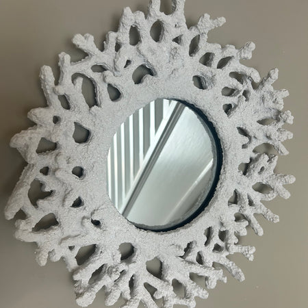 White Faux Coral Round Mirror 39cm