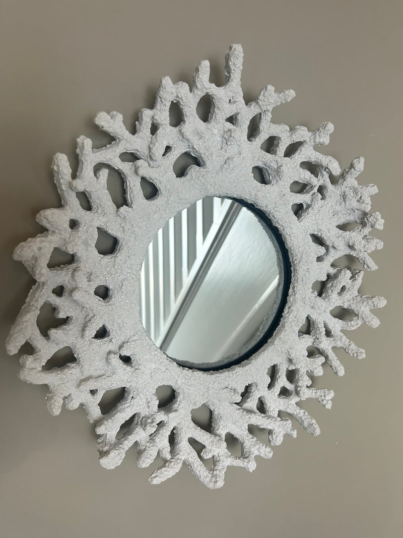 White Faux Coral Round Mirror 39cm