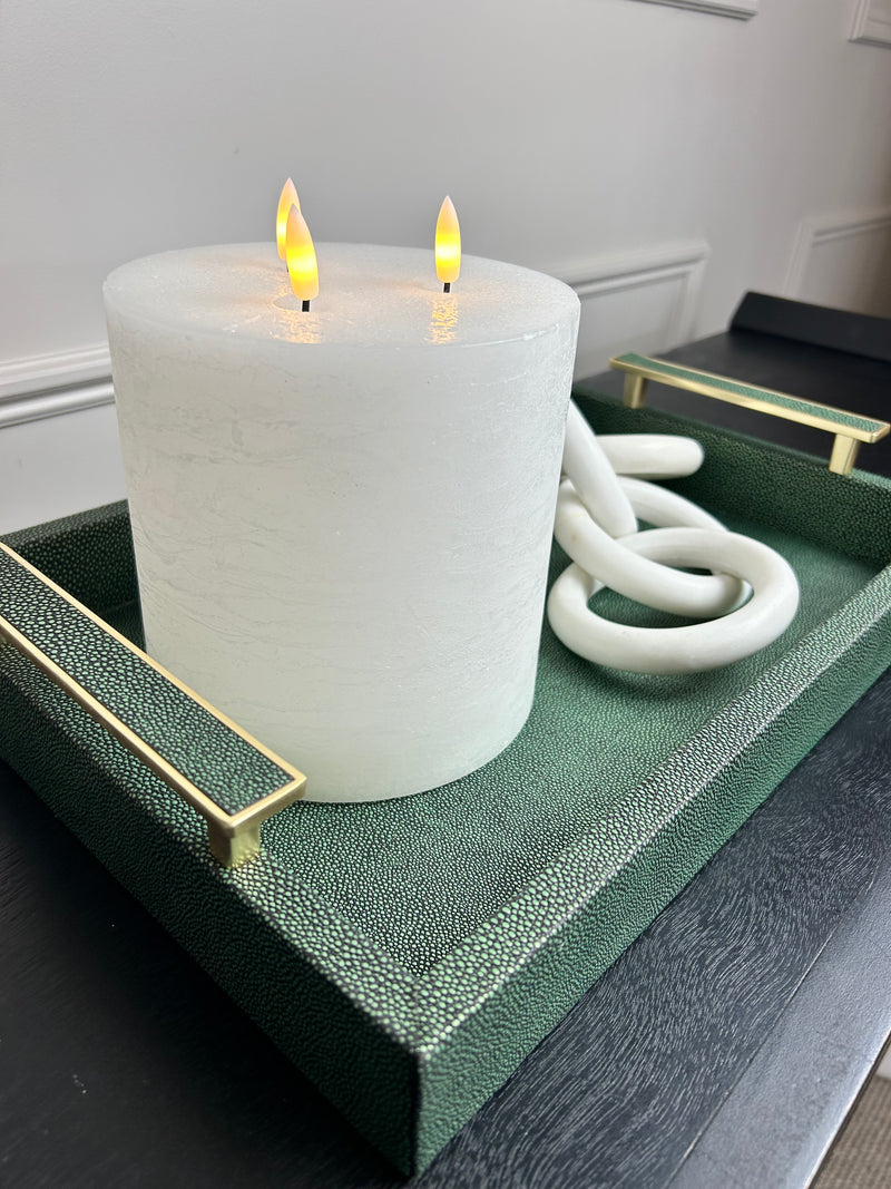 Green Faux Leather Litchi Tray With Handles