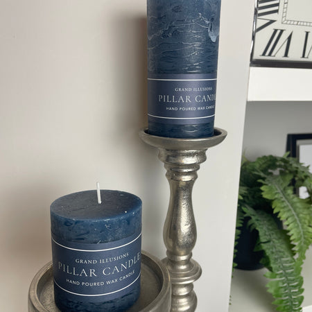 Rustic Inky Blue navy Pillar Candle Small