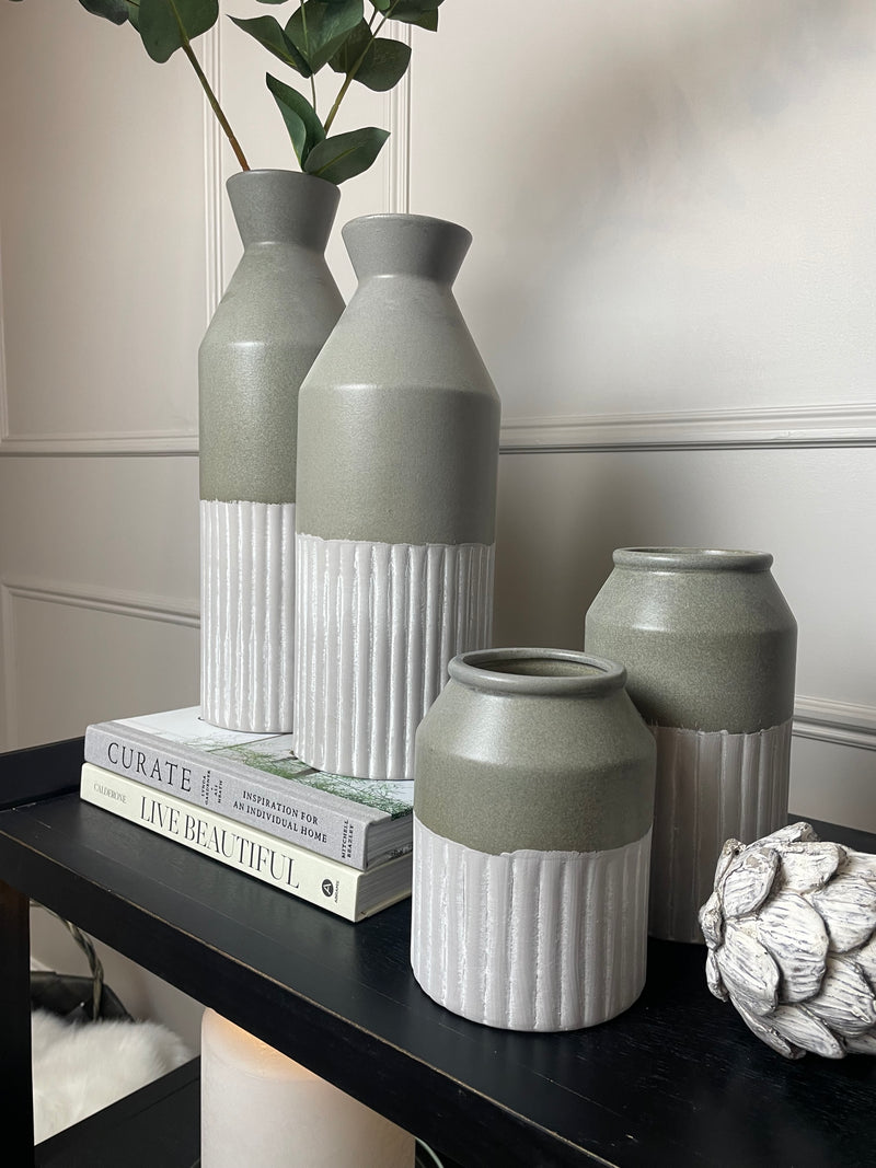 Large Grey Two Tone Ceramic Olpe Vase
