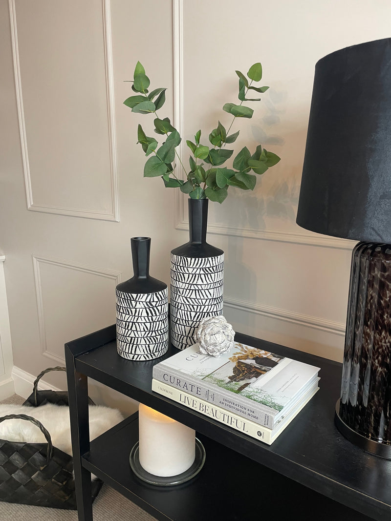 Small Black and White Aztec Bottle Neck Vase